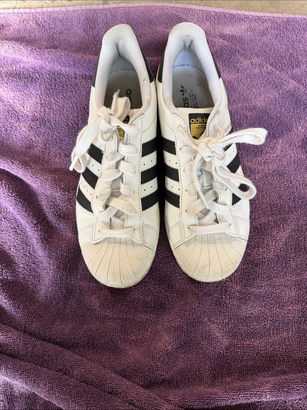 adidas White Sneakers with Black Stripes — Classic Shell Toe